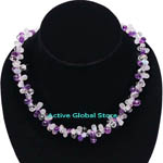 New Water Drop Shaped Natural Amethyst & Moonstone & Clear Rock Crystal Quartz Fashion Design Necklace, Love Gift